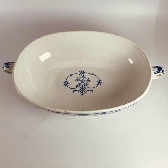 F Winkle FW & Co Danish Oval Vegetable Salad Serving Bowl Dish Flow Blue 9.5"x7" - Picture 2 of 14
